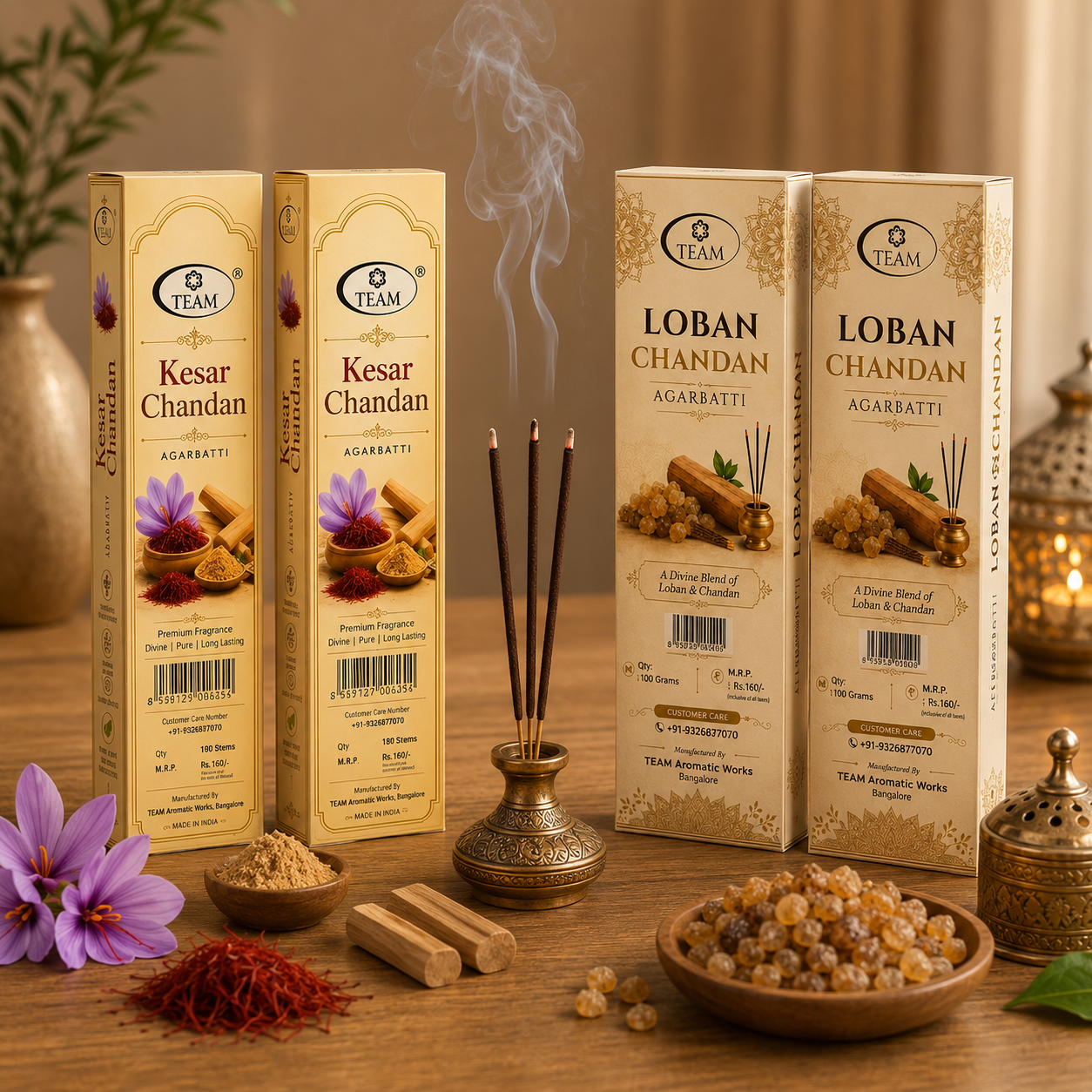 Two Kesar Chandan + Two Loban Chandan