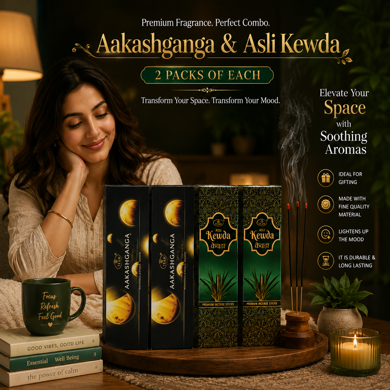 Two Pack Of Aakashganga + Two Pack Of Asli Kewda